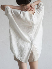 Loose Women Plain Cotton linen Three Quarter Sleeve Blouses