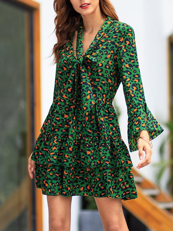 slim dress long sleeves tie collar woman skater dress