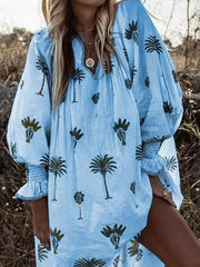 Bohemian V Neck Printing Flax Casual Vacation Dresses