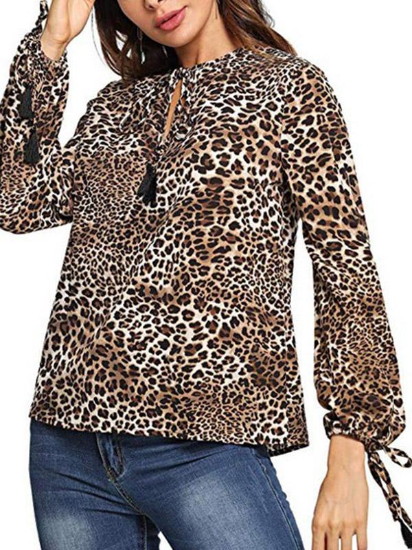 Fashion Leopard Animal Printed Woman Long Sleeve Blouses