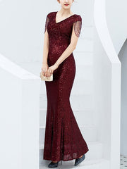 Elegant long sequined fish tail  slim long evening dresses