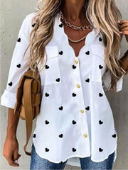 Casual Printed V neck Long Sleeve Shirts & Tops