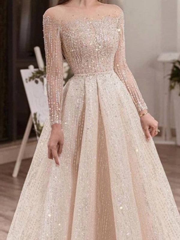 Women bling elegant long sleeve skater dresses Evening dresses