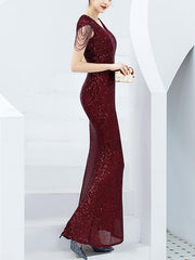 Elegant long sequined fish tail  slim long evening dresses