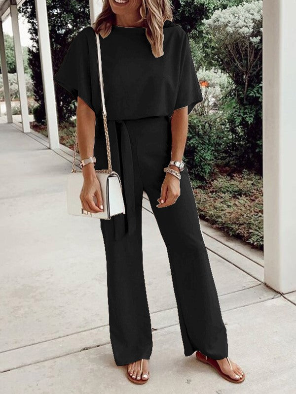 Solid women round neck long jumpsuits for summer