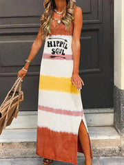 Sleeveless v-neck casual a-line printed strap Maxi Dresses