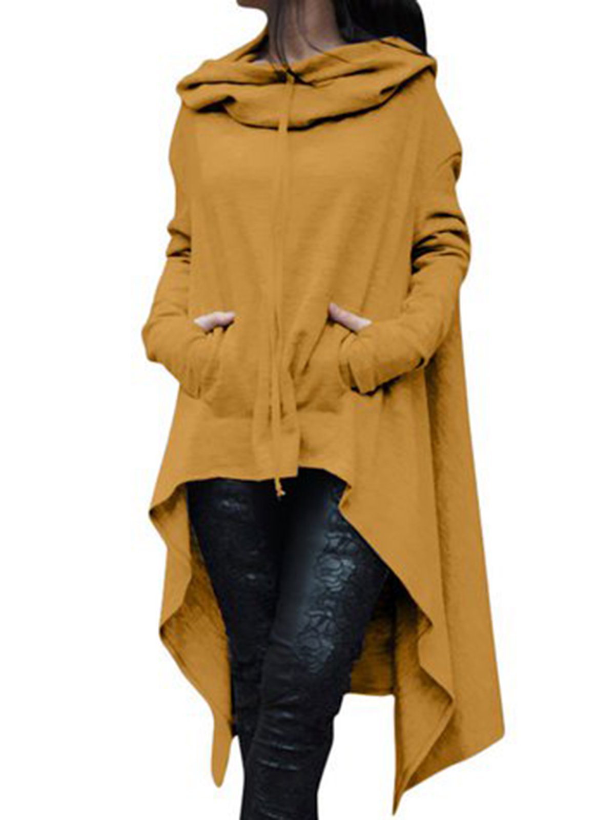 Solid Cotton Casual Long Sleeve Plus Size Hoody