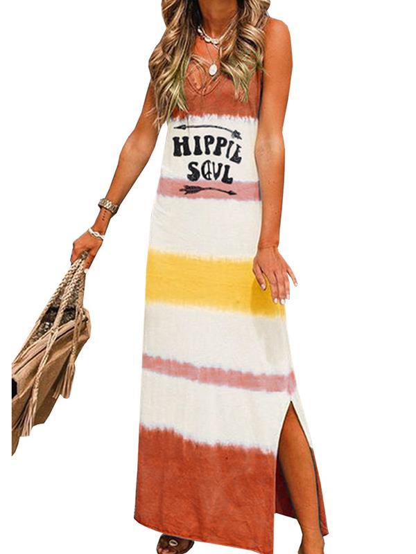 Sleeveless v-neck casual a-line printed strap Maxi Dresses