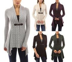 Cable Knit Buckle Asymmetrical Cardigan