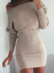 Sexy Off Shoulder Batwing Long Sleeve Bodycon Dress