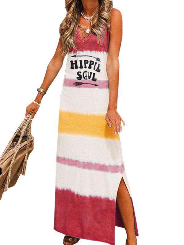 Sleeveless v-neck casual a-line printed strap Maxi Dresses