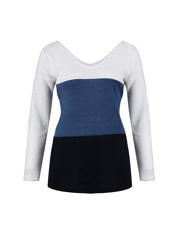 V Neck Multicolor Woman Daily Slim Sweater