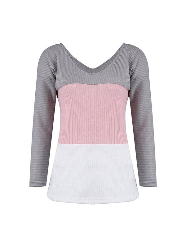 V Neck Multicolor Woman Daily Slim Sweater