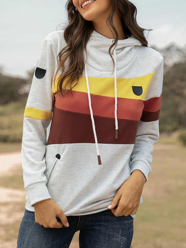 Casual daily hooded loose stitching women's hoodies