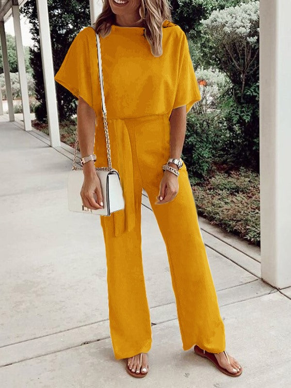 Solid women round neck long jumpsuits for summer