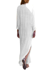 Cotton and linen women  long-sleeved folk style printed maxi dresses