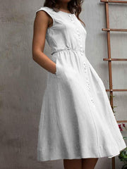 Plain button sleeveless skater dresses