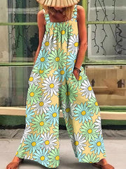 Fashion printed loose strap wide-leg jumpsuits