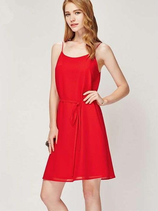 Fashion Pure Round neck Vest Lacing Shift Dresses