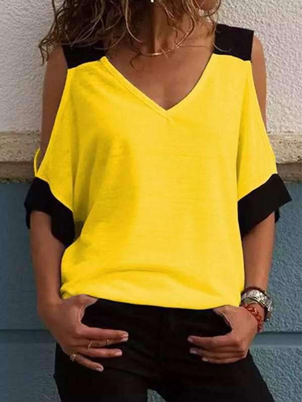 V neck Short sleeve Off Shoulder T-shirts