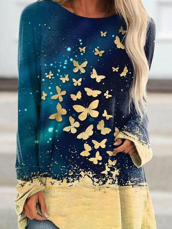 Round neck printed casual long sleeve T-shirts