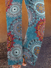 Paisley  Shift  Printed  Cotton-blend  Boho Blue Pants