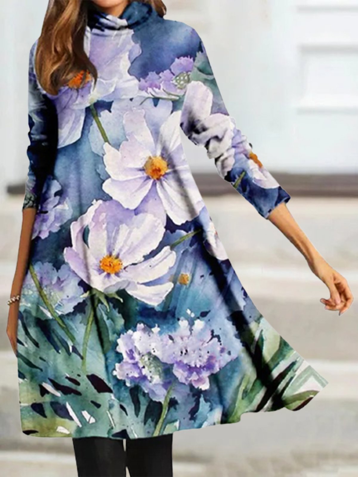 Blue Floral Casual Vacation Elegant Midi Dresses