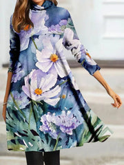 Blue Floral Casual Vacation Elegant Midi Dresses