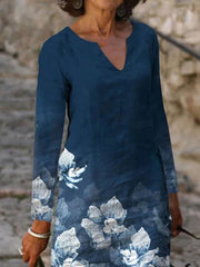 V-neck Floral Print Casual Loose Shift Dresses
