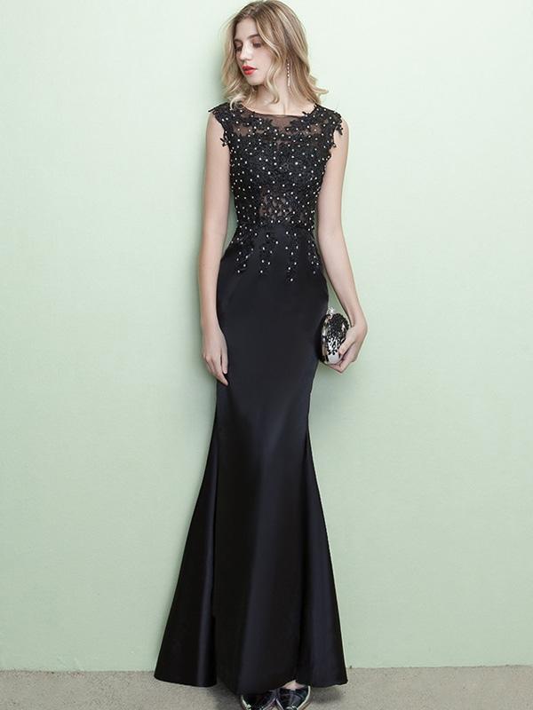 Sexy Lace Applique Sequined Sleeveless Vintage Mermaid Evening Dresses