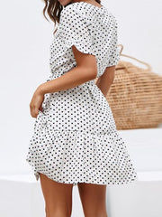 Fashion elegant V collar spotty chiffon skater dress