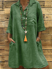 Loose Oversized 3/4 sleeve shirt turn down collar shift dresses