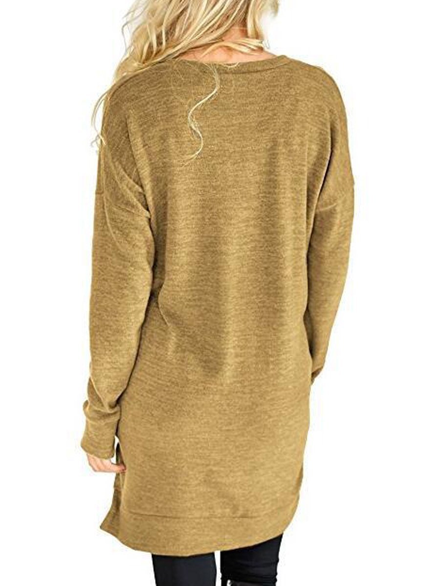 V-Neck Plain  Long Sleeve  T-Shirt