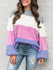 Color Stripe Woman Long Sleeve Loose Sweater