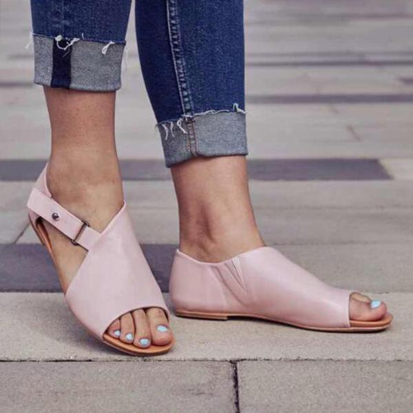 Plain Flat Peep Toe Casual Date Flat Sandals