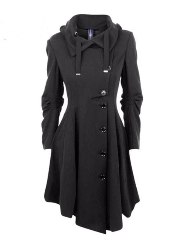 Black Woman Hooded Pocket Long Coats