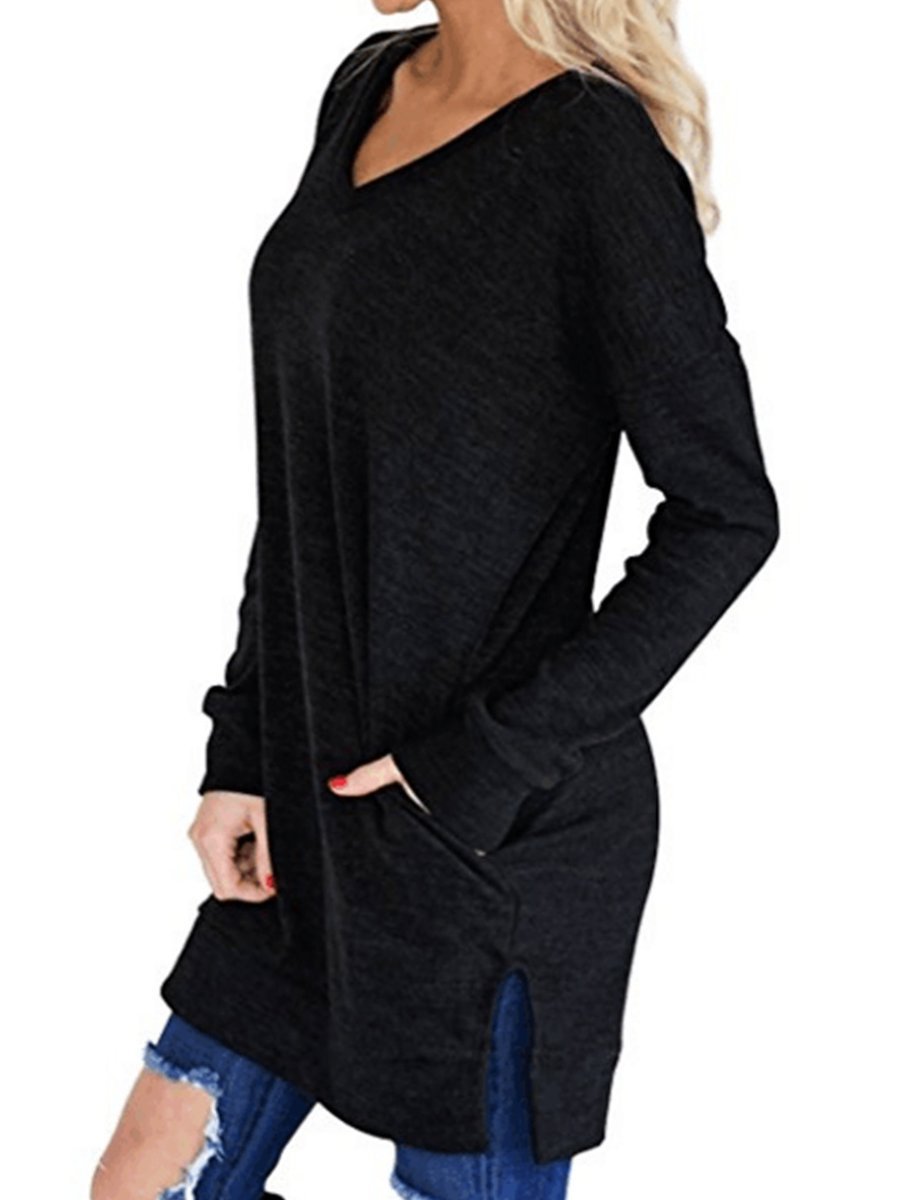 V-Neck Plain  Long Sleeve  T-Shirt