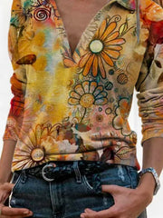 Casual Floral Long Sleeve Floral-Print Shirts & Tops