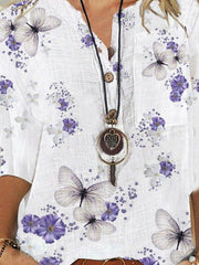 Casual Cotton-Blend 3/4 Sleeve Shirts & Tops