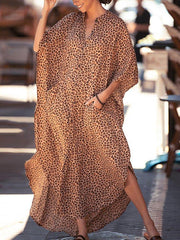 V Neck Leopard Print Boho Shift Dresses