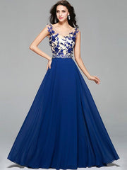 Embroidery Sequined Contrast O-Neck Sleeveless Backless Evening Dresses