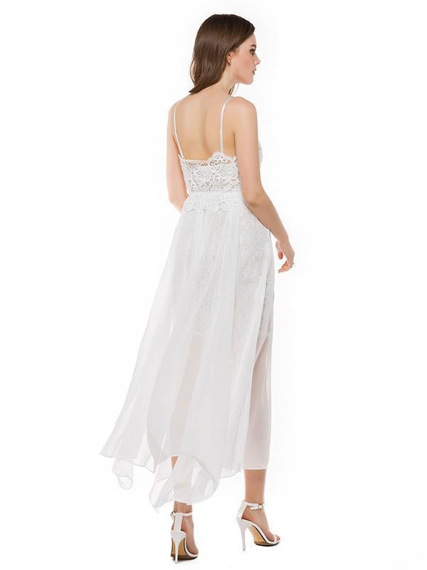 Chiffon Split-side Spaghetti-neck Evening Dress