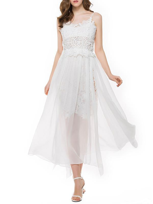 Chiffon Split-side Spaghetti-neck Evening Dress