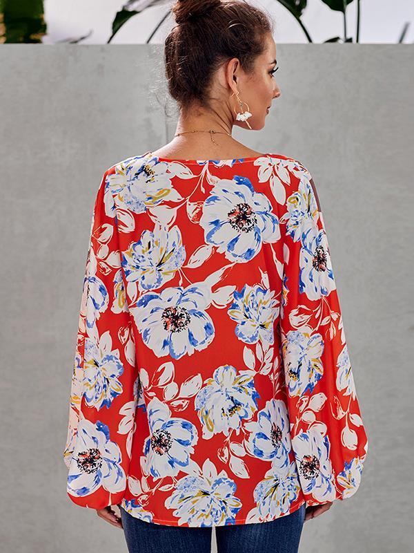 Chic printed women v neck long sleeve blouses