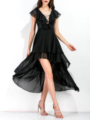 Chiffon Asymmetry Bandage Evening Dress