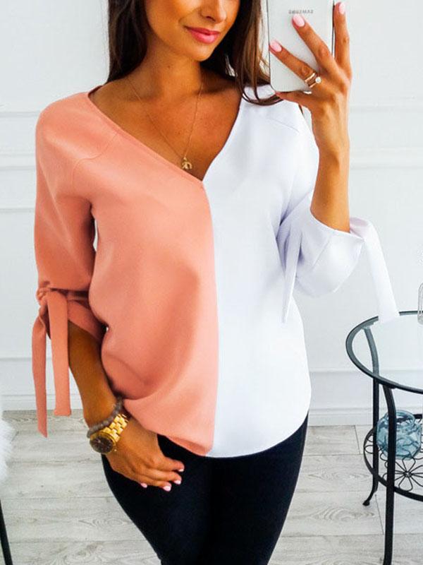 V Neck Woman Sleeve Tie Chiffon Half sleeve Elegant Blouses