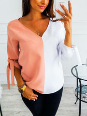 V Neck Woman Sleeve Tie Chiffon Half sleeve Elegant Blouses