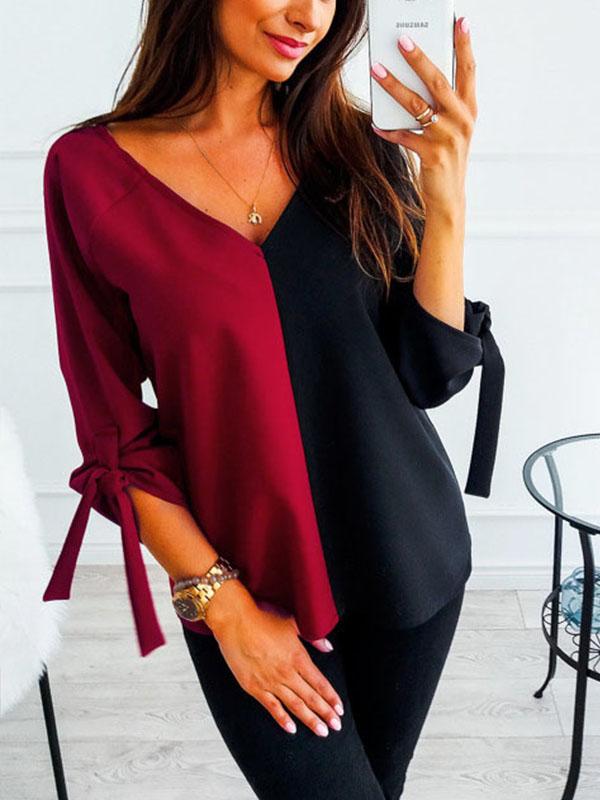 V Neck Woman Sleeve Tie Chiffon Half sleeve Elegant Blouses