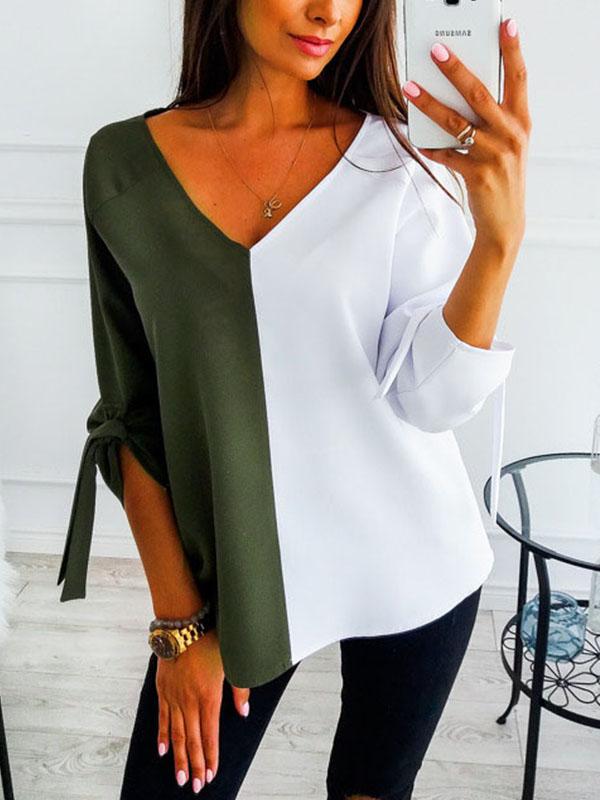 V Neck Woman Sleeve Tie Chiffon Half sleeve Elegant Blouses