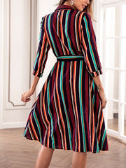 Colorful Strip Print Casual Woman Shift Dress